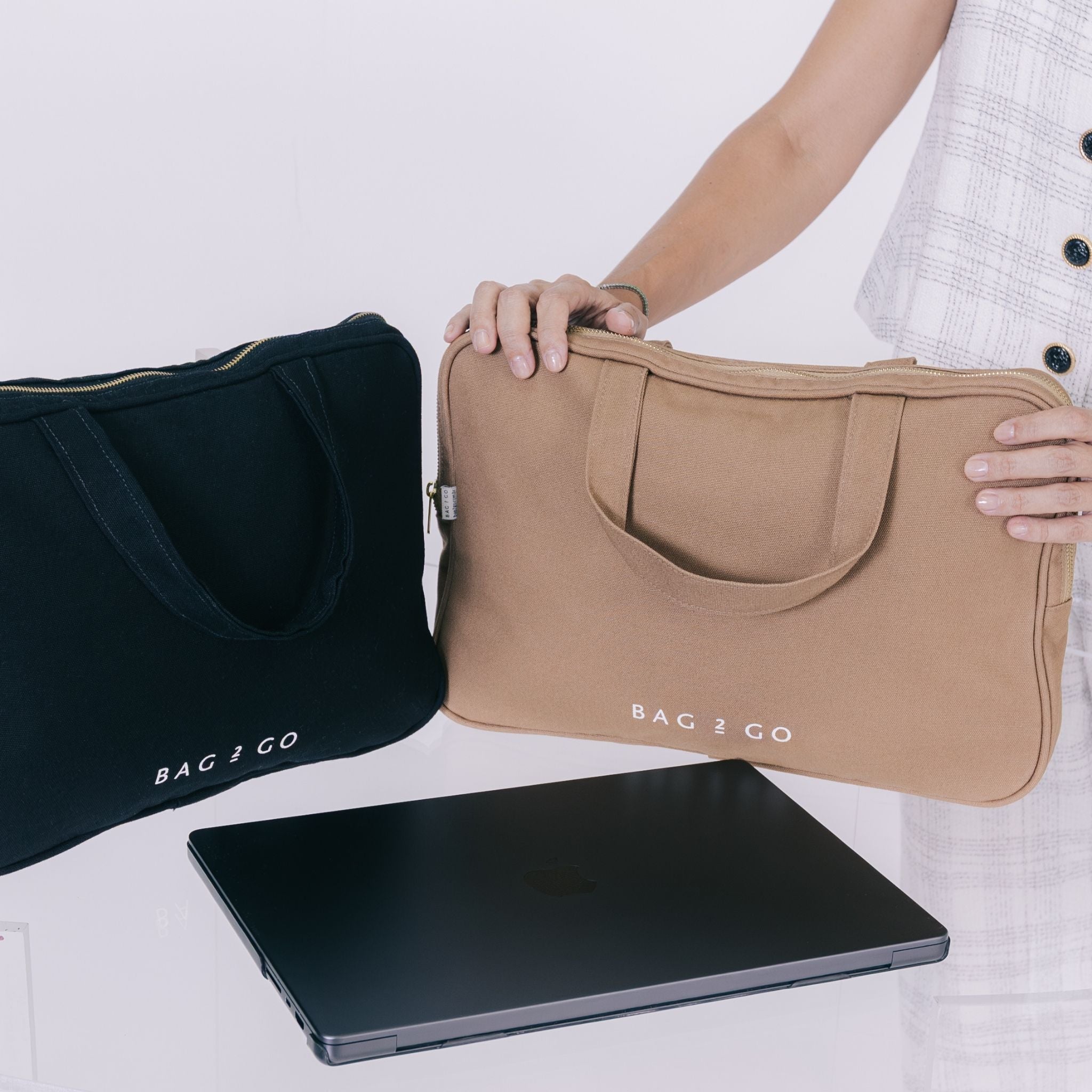 Detalhe da alça da bolsa porta notebook Miami caramelo Bag2Go
