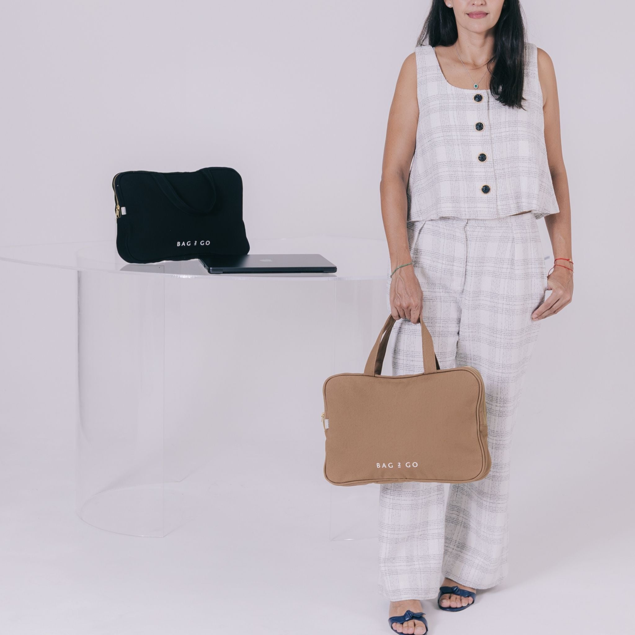 Bolsa caramelo para notebook em algodão natural Bag2Go
