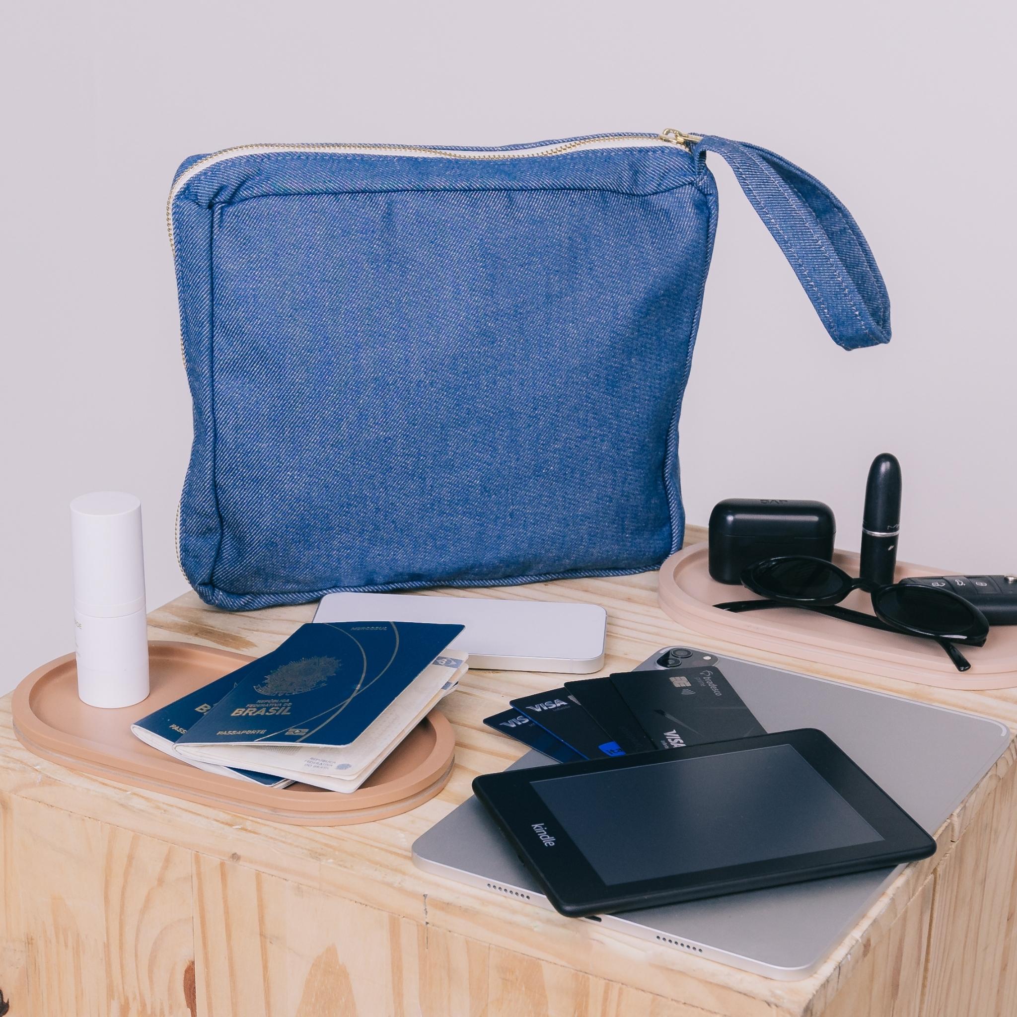 Organizador de documentos de viagem em algodão natural jeans Bag2Go
